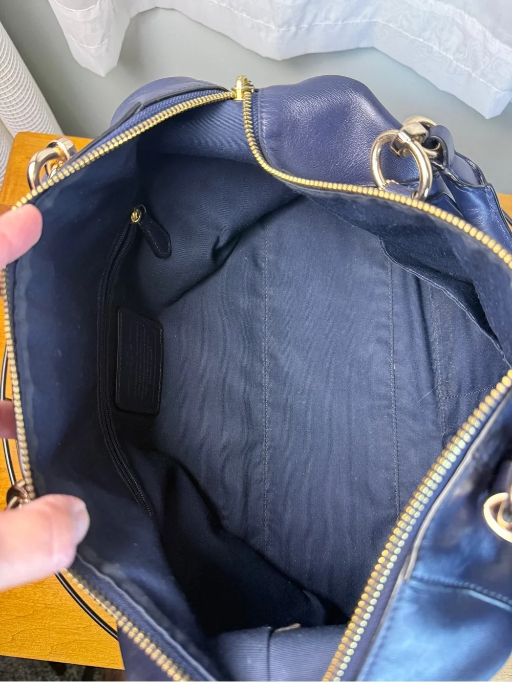 Coach Colette Navy/Midnight Blue Leather Carryall Satchel Bag + Crossbody Strap